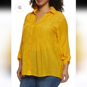 Fever Yellow Button-up Shirt Lightweight  Flowy Top Women's Size XL